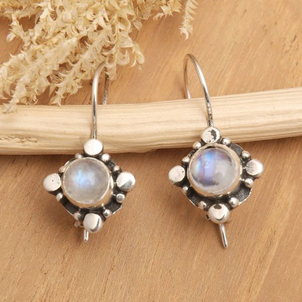 Alternate image for Star-Themed Rainbow Moonstone Drop Earrings from Bali Harmony Star