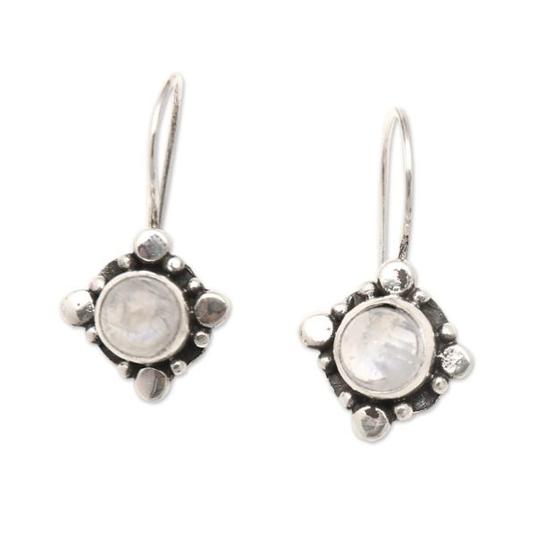 Alternate image for Star-Themed Rainbow Moonstone Drop Earrings from Bali Harmony Star