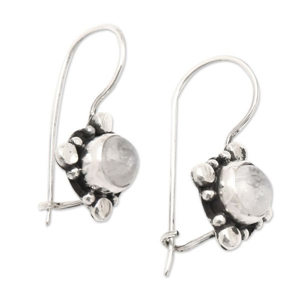 Alternate image for Star-Themed Rainbow Moonstone Drop Earrings from Bali Harmony Star