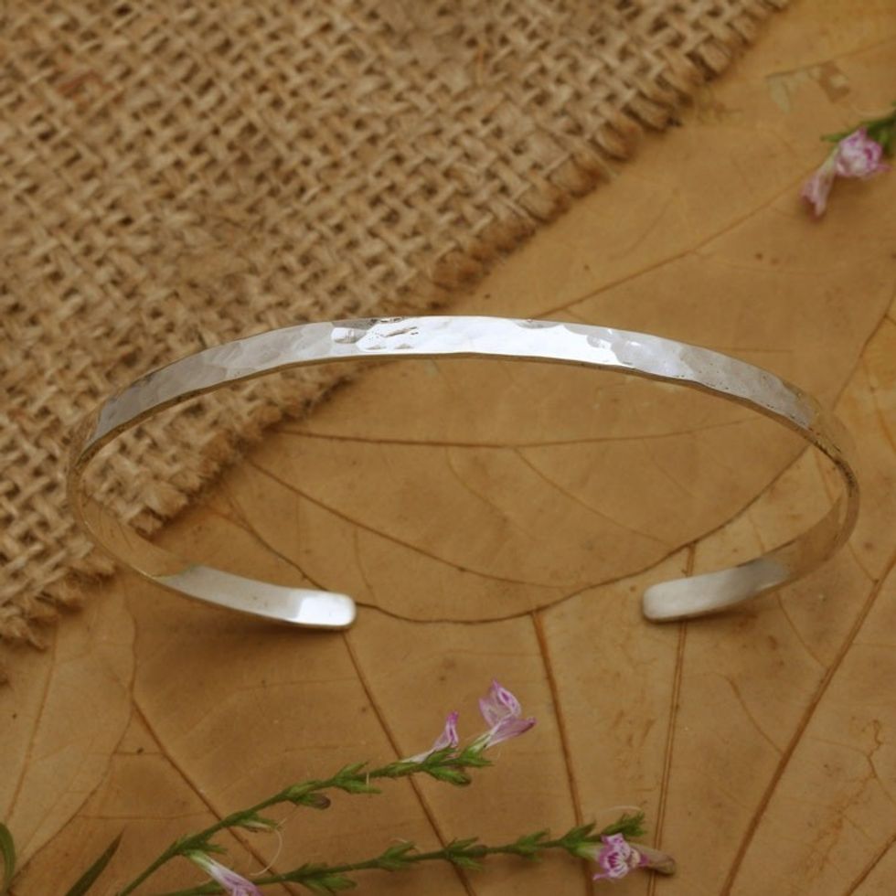 Modern Sterling Silver Cuff Bracelet in a Hammered Finish 'Your Story'