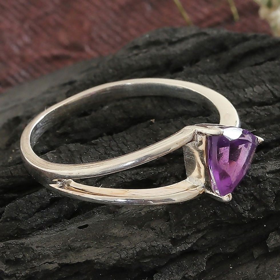 Triangle-Cut One-Carat Amethyst Solitaire Ring from India 'Wise Triangle'