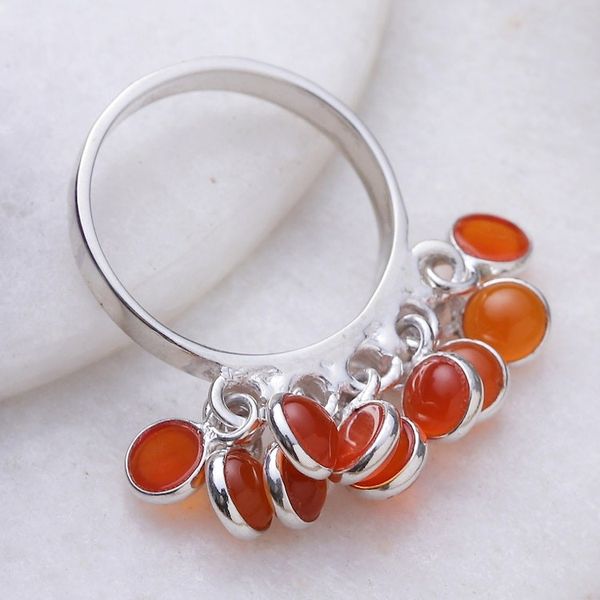 Alternate image for Sterling Silver Cluster Ring with Ten Natural Carnelian Gems Fire Style