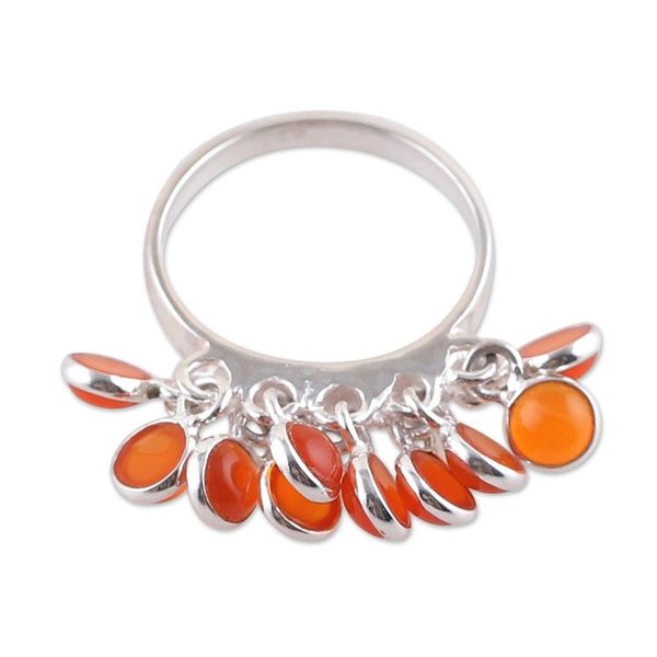Alternate image for Sterling Silver Cluster Ring with Ten Natural Carnelian Gems Fire Style