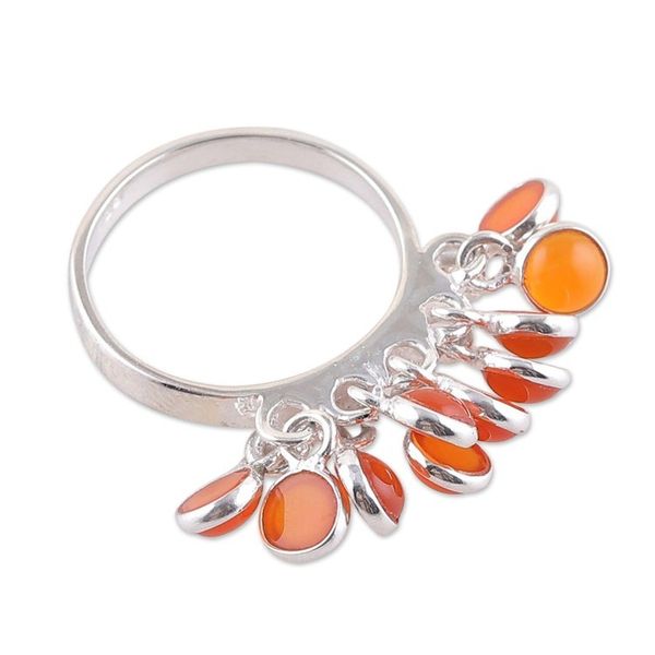 Alternate image for Sterling Silver Cluster Ring with Ten Natural Carnelian Gems Fire Style
