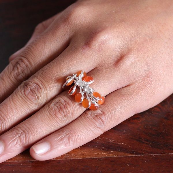 Alternate image for Sterling Silver Cluster Ring with Ten Natural Carnelian Gems Fire Style