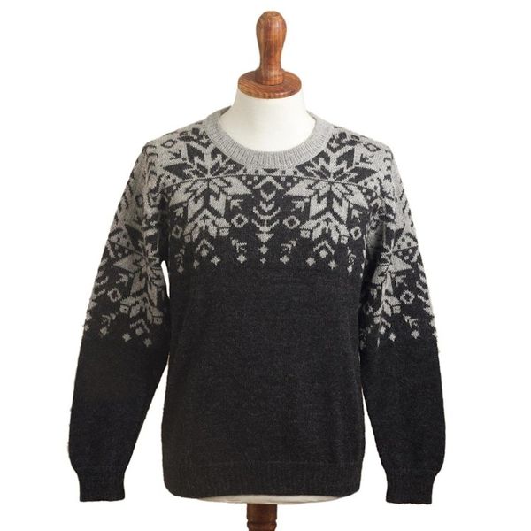 Alternate image for Mens Grey Alpaca Wool Snowflake Motif Sweater Inca Snowflake