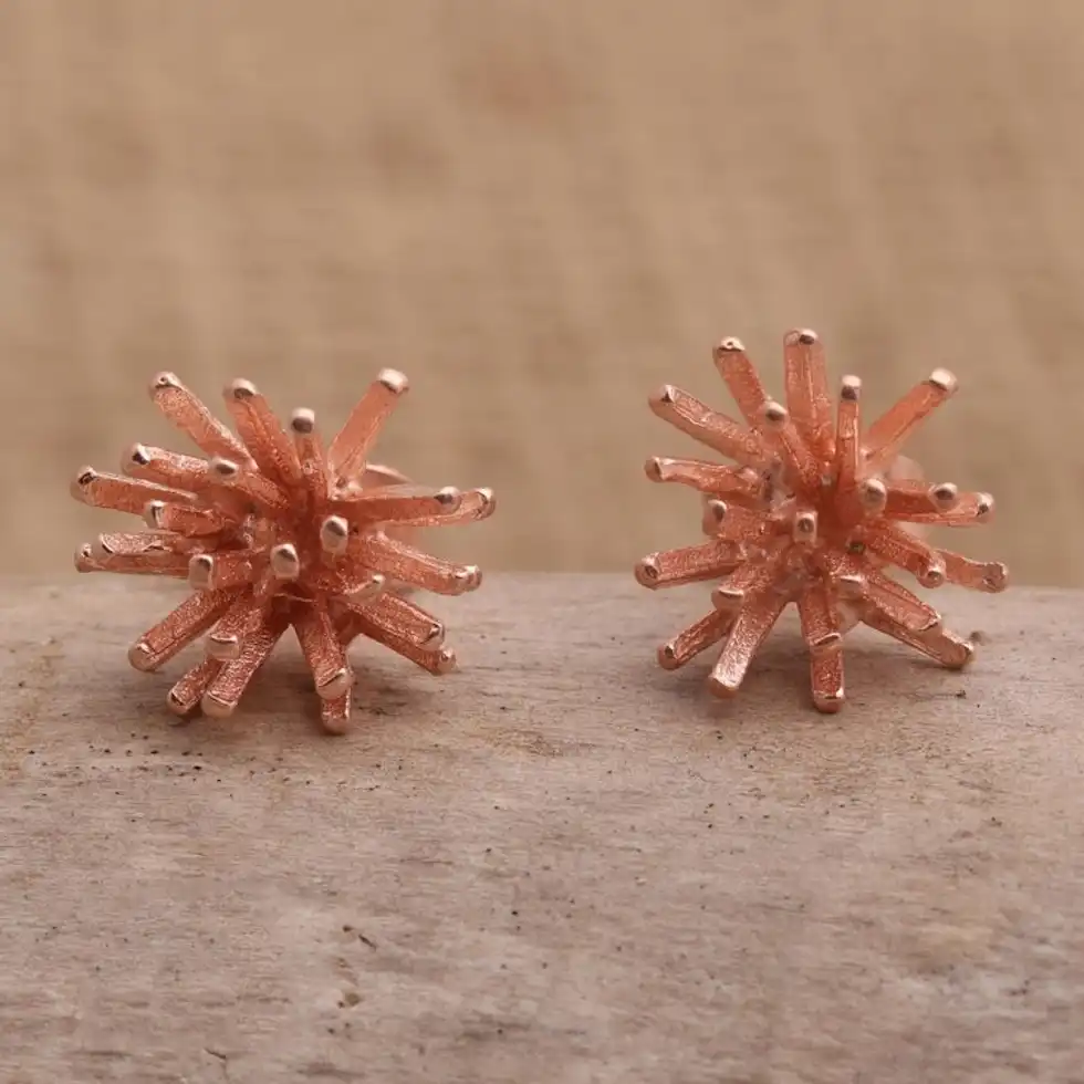 Handmade Rose Gold-Plated Stud Earrings 'Pink Seaweed'