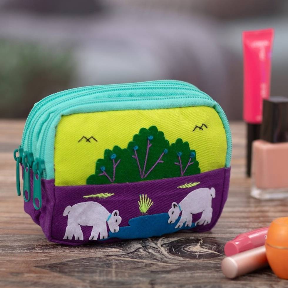 Cotton Blend Three-Compartment Cosmetic Toiletry Bag 'Lovely Llamas'