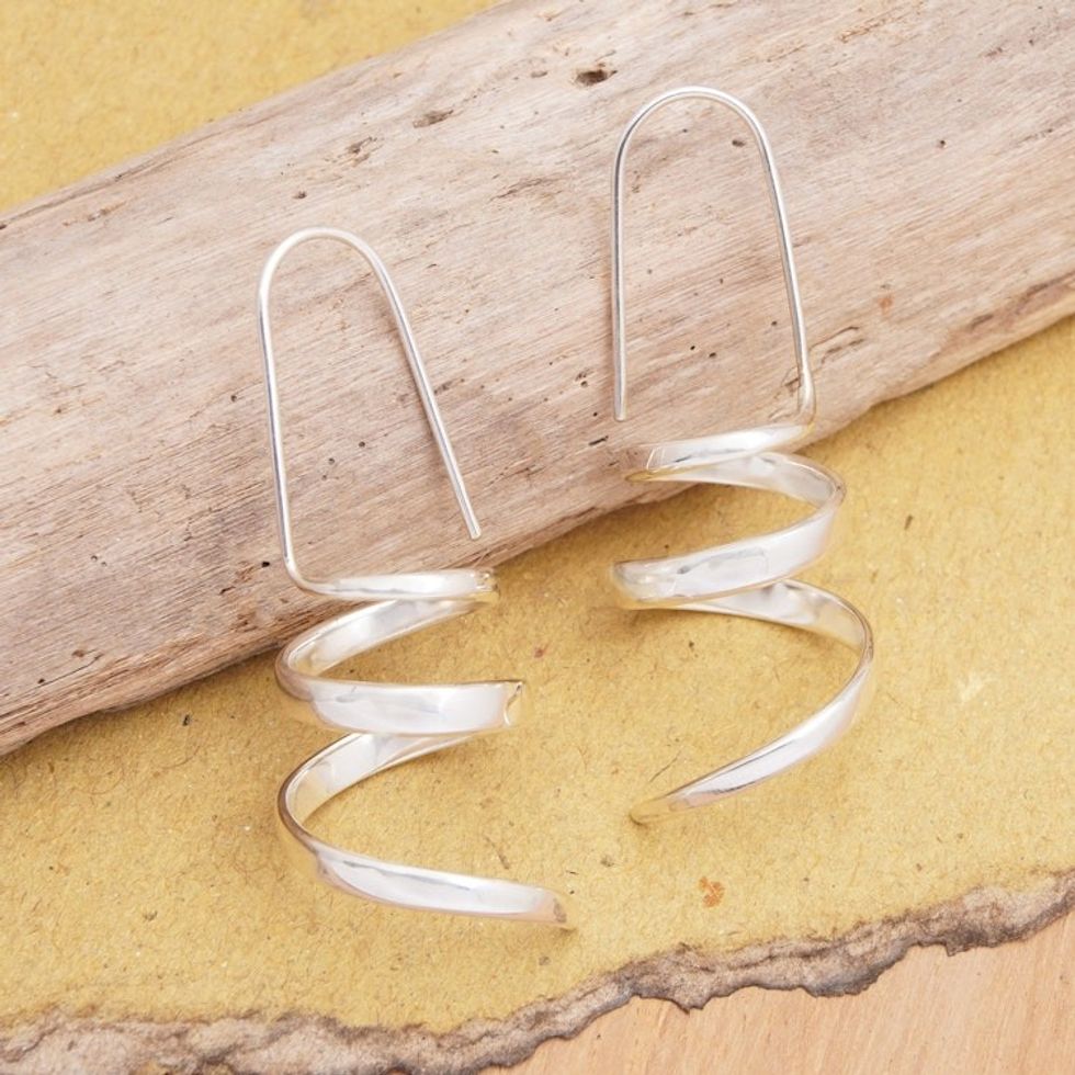 Spiral Sterling Silver Drop Earrings in a High Polish Finish 'Luminous Essence'