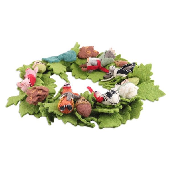 Alternate image for Leafy Barn Animal Themed Green Wool Felt Wreath from India BarnyardParty