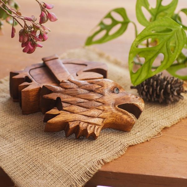 Alternate image for Suar Wood Eagle-Motif Puzzle Box Eagle Feathers