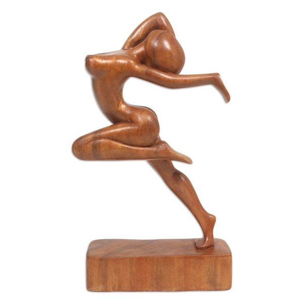 Alternate image for Balinese Handcrafted Brown Suar Wood Sculpture of a Woman Human Beauty