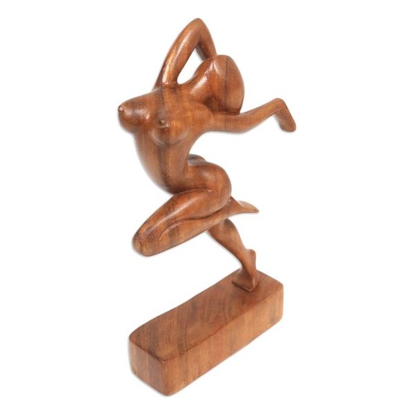 Alternate image for Balinese Handcrafted Brown Suar Wood Sculpture of a Woman Human Beauty