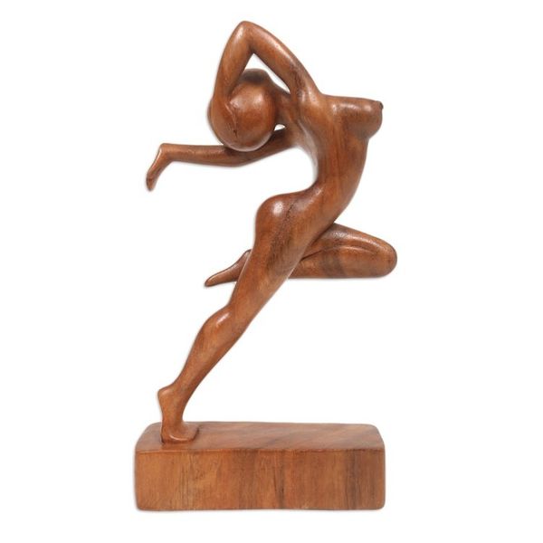 Alternate image for Balinese Handcrafted Brown Suar Wood Sculpture of a Woman Human Beauty