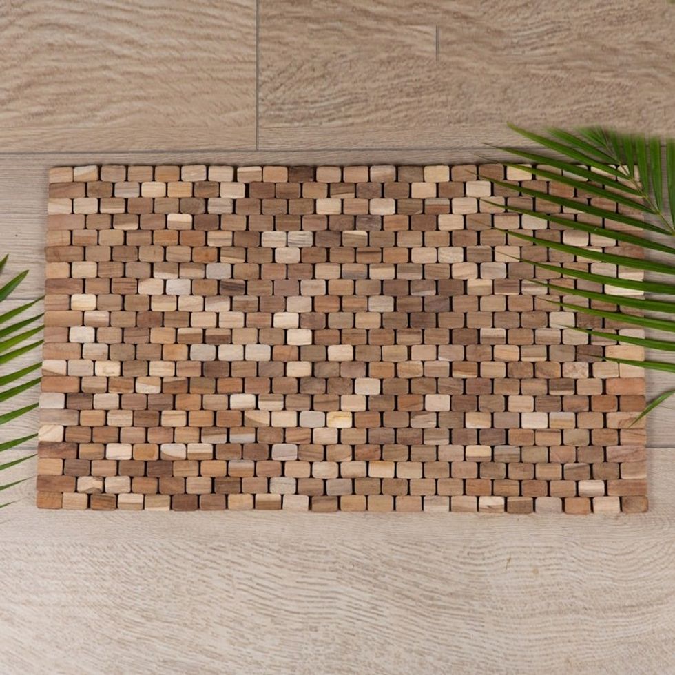 Handcrafted Minimalist Teak Wood Mat from Bali 'The Pathway'