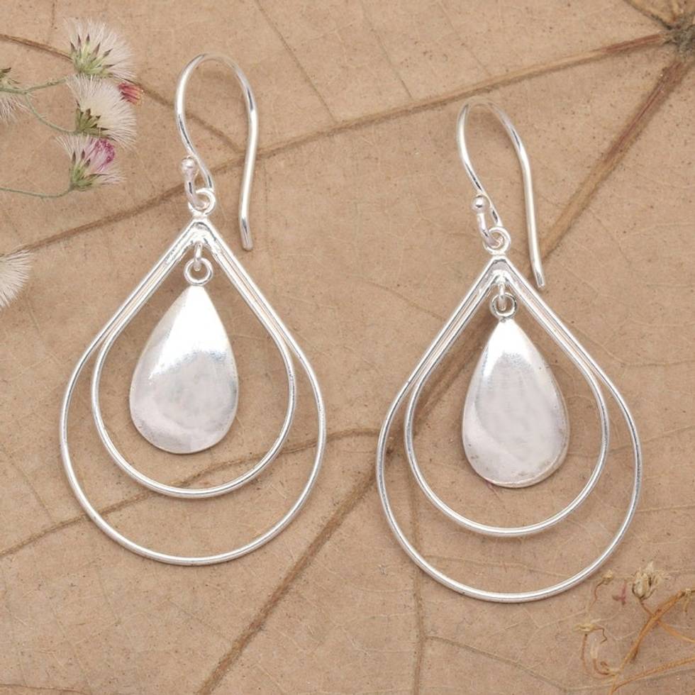 Polished Drop-Shaped Sterling Silver Dangle Earrings 'Our Dance'