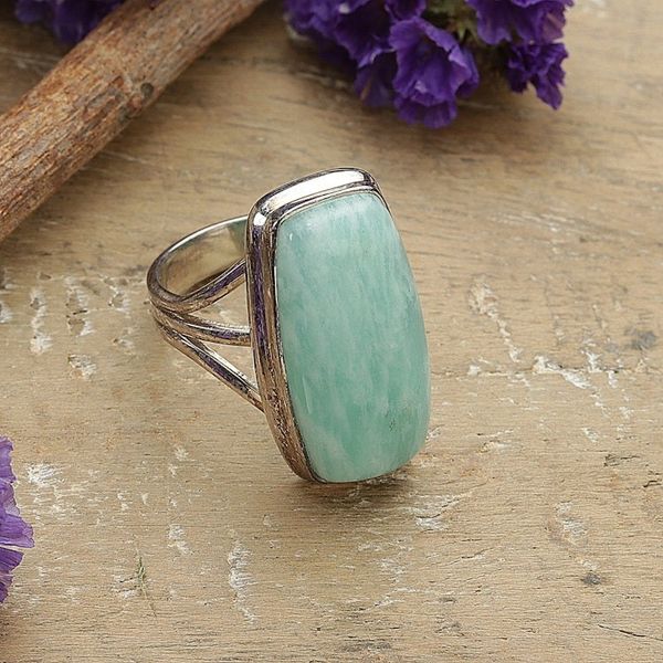 Alternate image for Polished Sterling Silver Natural Amazonite Cocktail Ring Calm Sea