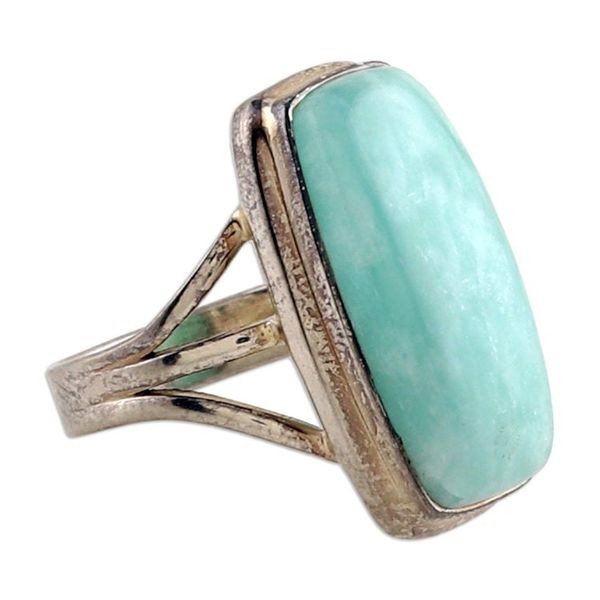 Alternate image for Polished Sterling Silver Natural Amazonite Cocktail Ring Calm Sea