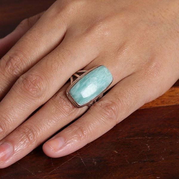 Alternate image for Polished Sterling Silver Natural Amazonite Cocktail Ring Calm Sea