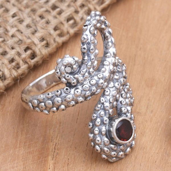 Alternate image for Garnet Sterling Silver Octopus Cocktail Ring from Bali Red Intellectual
