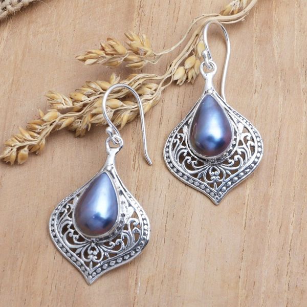 Alternate image for Sterling Silver Dangle Earrings with Blue Cultured Pearls Blue Gala