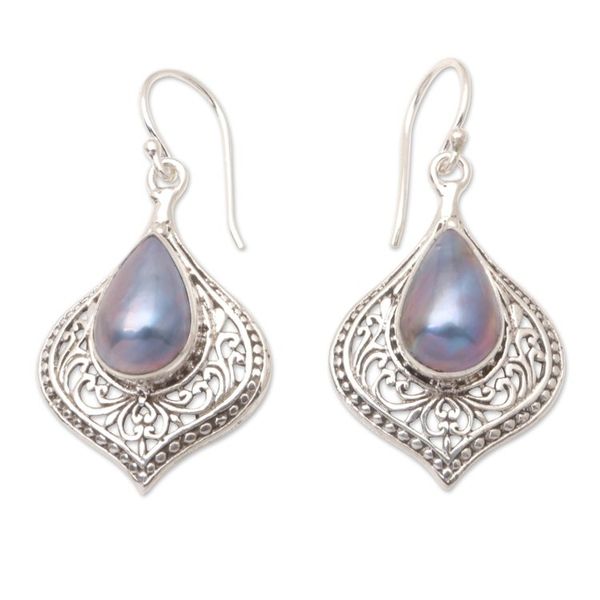 Alternate image for Sterling Silver Dangle Earrings with Blue Cultured Pearls Blue Gala
