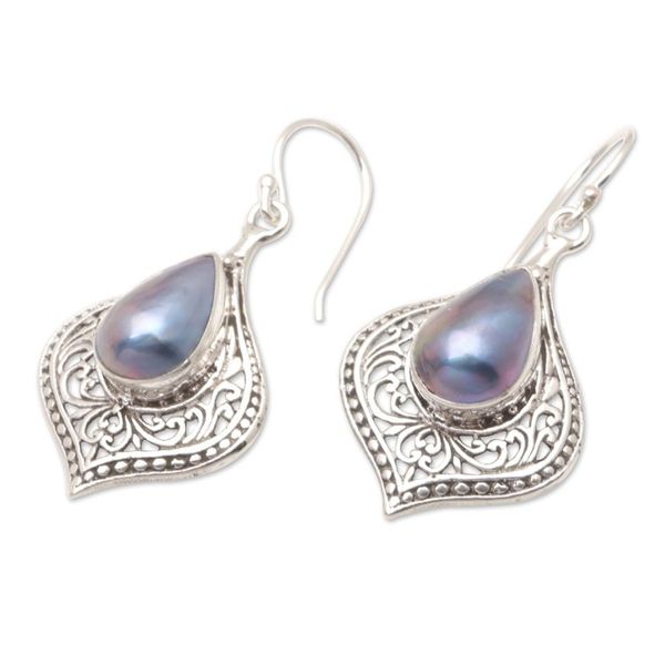 Alternate image for Sterling Silver Dangle Earrings with Blue Cultured Pearls Blue Gala