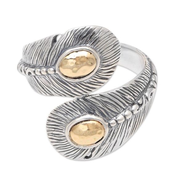 Alternate image for Gold-Accented Wrap Ring with Feather Motif Boho Feather