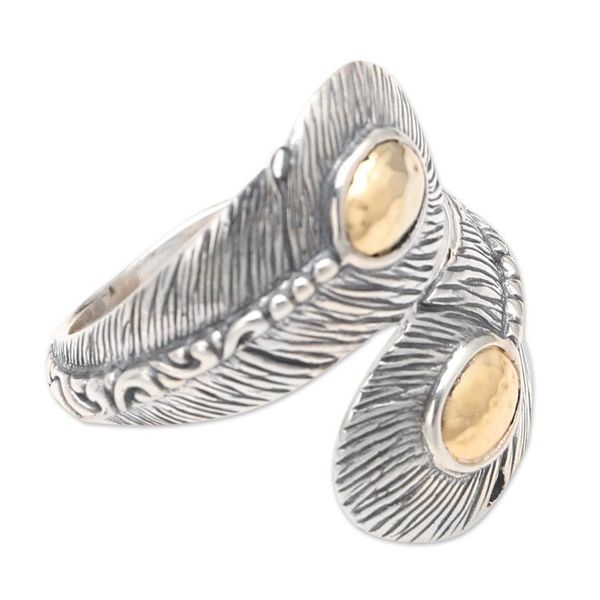 Alternate image for Gold-Accented Wrap Ring with Feather Motif Boho Feather