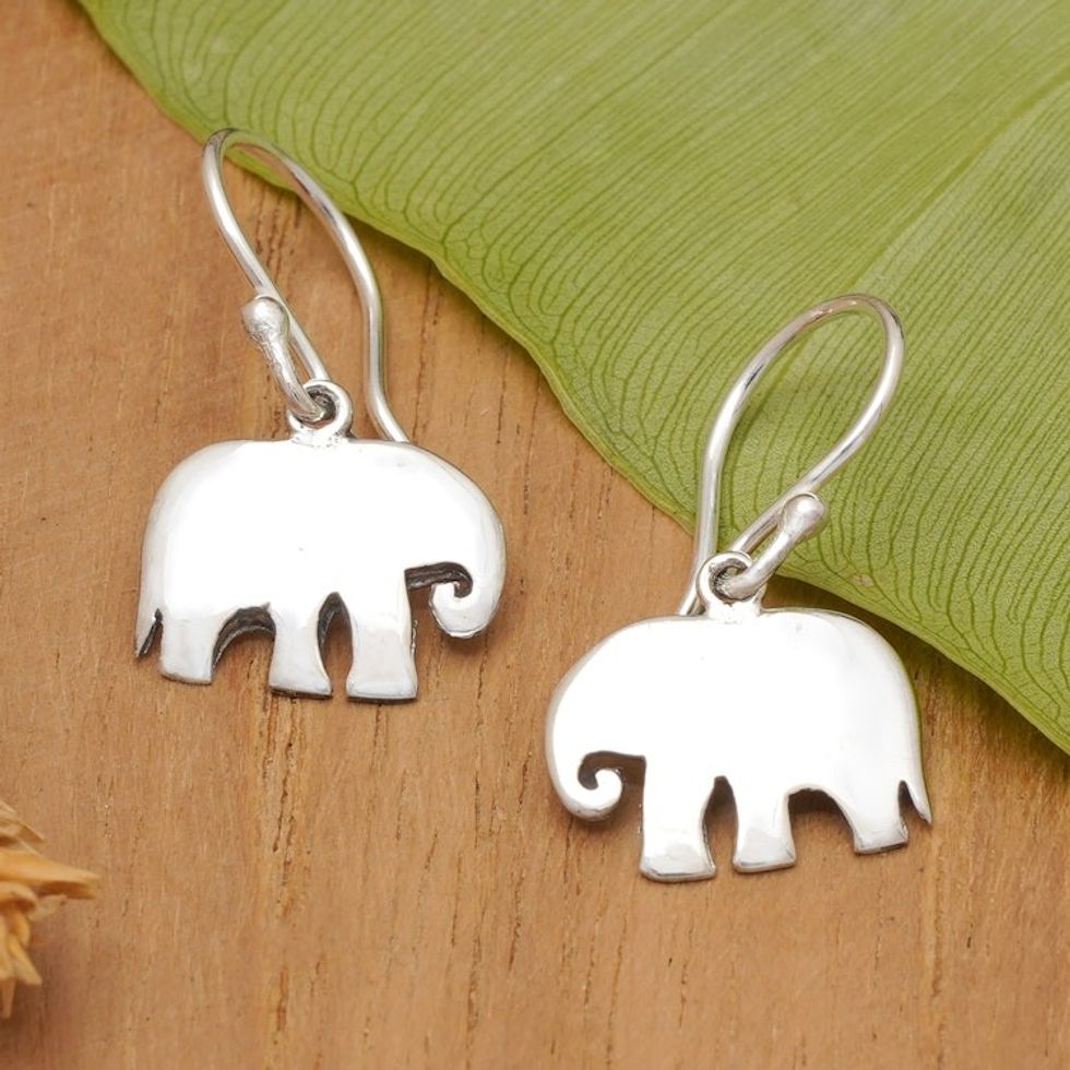 Modern Elephant-Themed Sterling Silver Dangle Earrings 'Sulawesi Elephant'