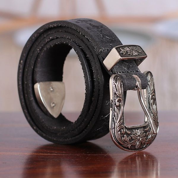 Alternate image for Classic Star-Themed Onyx Leather Belt with Brass Buckle Onyx Classic