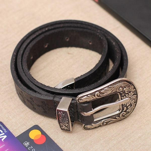Alternate image for Classic Star-Themed Onyx Leather Belt with Brass Buckle Onyx Classic