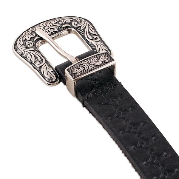 Alternate image for Classic Star-Themed Onyx Leather Belt with Brass Buckle Onyx Classic