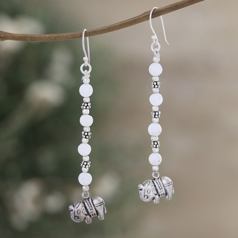 Sterling Silver Dangle Earrings with Moonstone Beads 'Misty Glam'