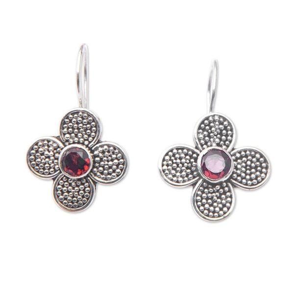 Alternate image for Floral Sterling Silver Drop Earrings with Garnet Jewels Spring of Perseverance