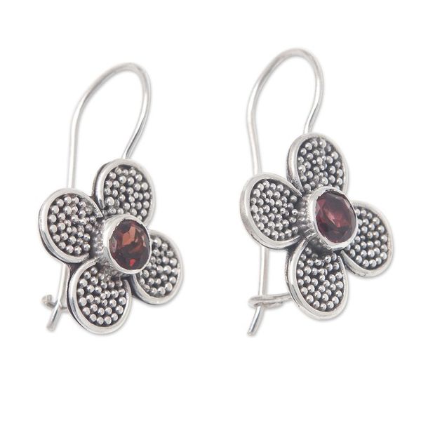 Alternate image for Floral Sterling Silver Drop Earrings with Garnet Jewels Spring of Perseverance