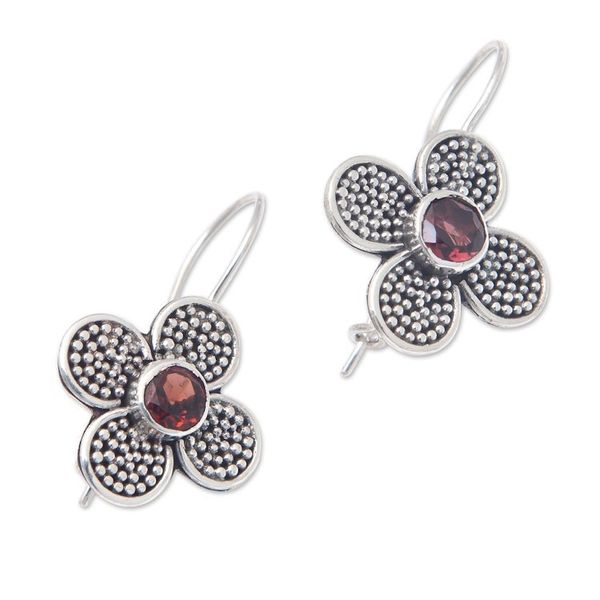 Alternate image for Floral Sterling Silver Drop Earrings with Garnet Jewels Spring of Perseverance