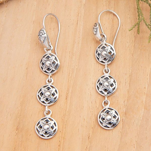 Alternate image for Polished Floral Sterling Silver Dangle Earrings from Bali Flower Heart