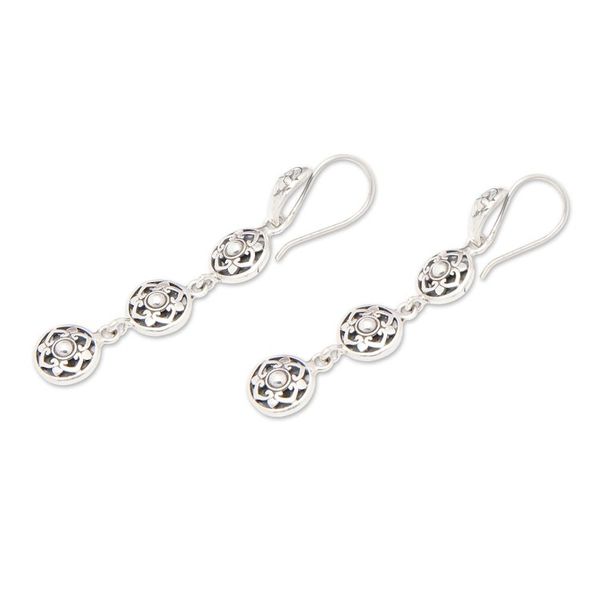 Alternate image for Polished Floral Sterling Silver Dangle Earrings from Bali Flower Heart