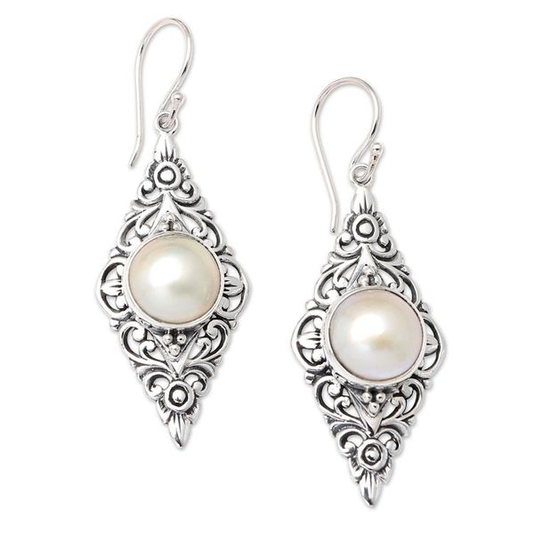 Alternate image for Balinese Sterling Silver and Cultured Pearl Dangle Earrings Feminine Wealth