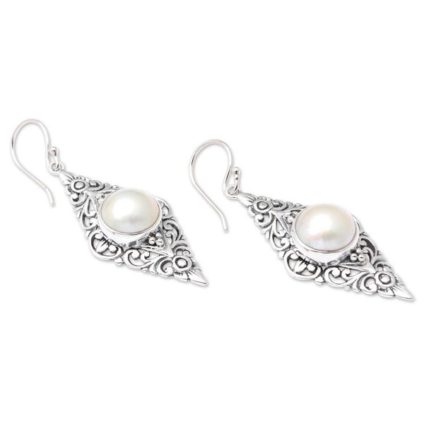 Alternate image for Balinese Sterling Silver and Cultured Pearl Dangle Earrings Feminine Wealth