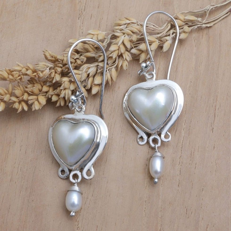 Romantic Sterling Silver Dangle Earrings with Pearls 'Innocent Passion'