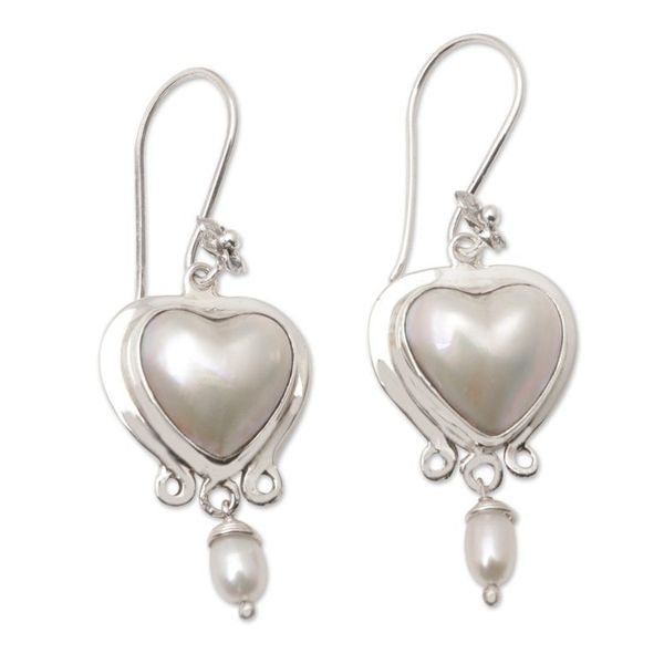 Alternate image for Romantic Sterling Silver Dangle Earrings with Pearls Innocent Passion