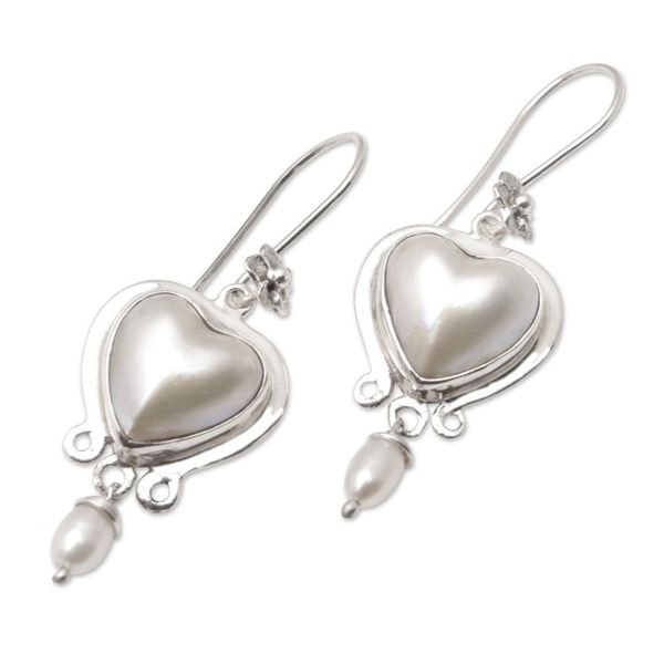 Alternate image for Romantic Sterling Silver Dangle Earrings with Pearls Innocent Passion