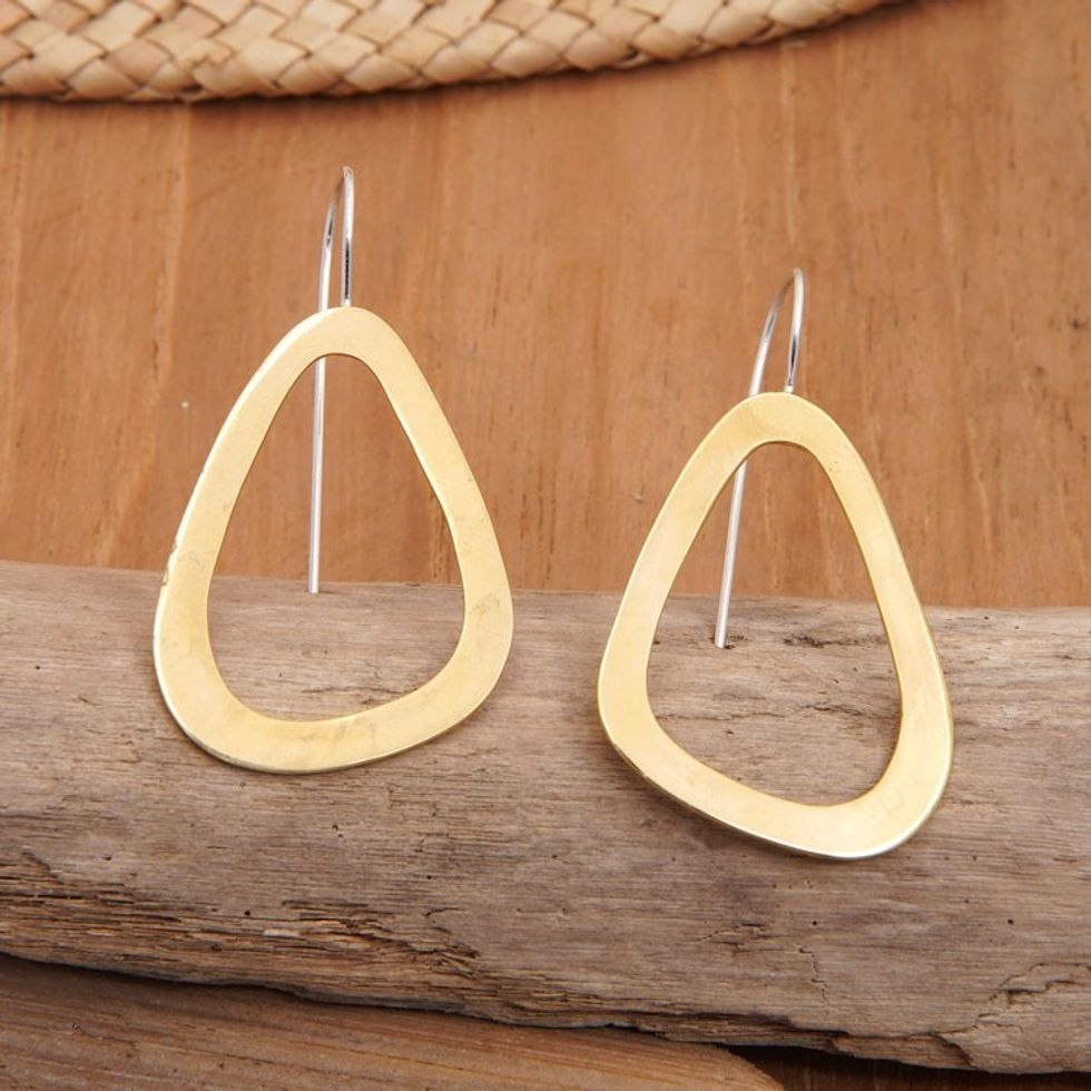 High-Polished Modern 22k Gold-Plated Drop Earrings 'Imperial Modernity'