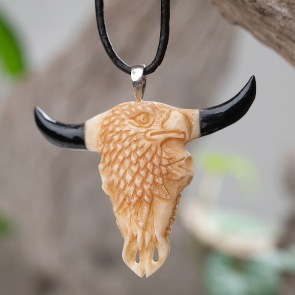 Alternate image for Adjustable Eagle-Themed Hand-Carved Cord Pendant Necklace Eagle Horns