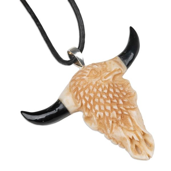 Alternate image for Adjustable Eagle-Themed Hand-Carved Cord Pendant Necklace Eagle Horns