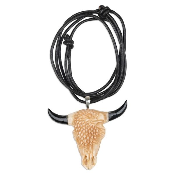 Alternate image for Adjustable Eagle-Themed Hand-Carved Cord Pendant Necklace Eagle Horns
