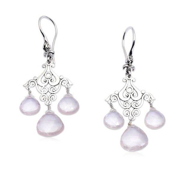 Alternate image for Balinese-Made Fan-Shaped Rose Quartz Chandelier Earrings Gala of Tenderness