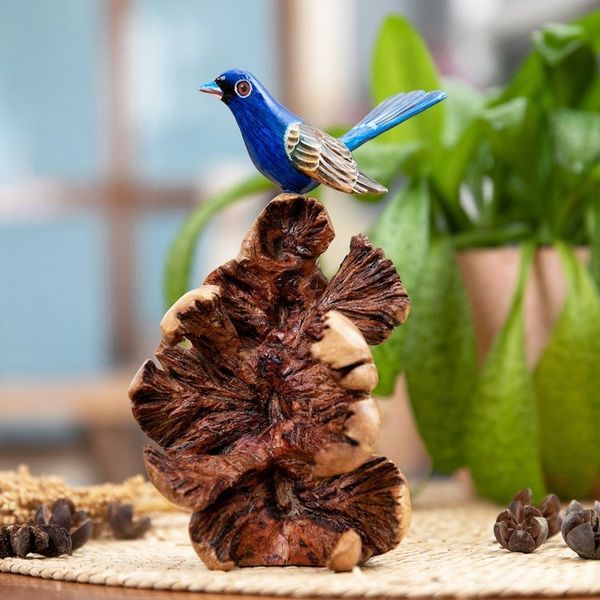 Alternate image for Natural Benalu and Jempinis Wood Blue Bird Sculpture Celestial Bird